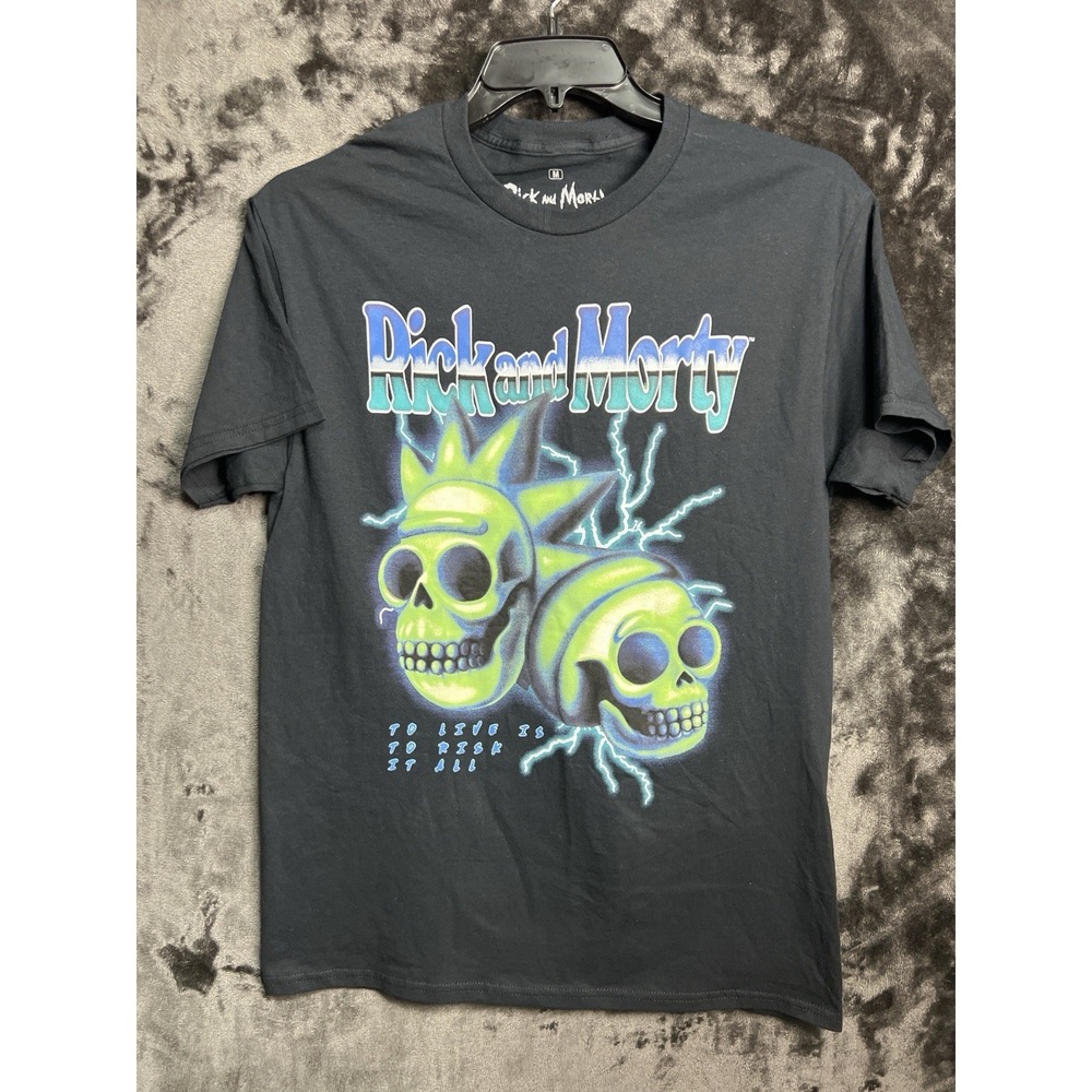 Rick and Morty Mens Medium Black Skull Graphic Tee Adult‎ Swim Shirt